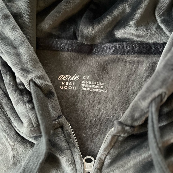 Aerie Real Good Grey Gray Zip Hooded Crop Soft Jacket Size Small Velour - Picture 7 of 11